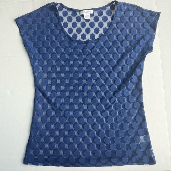 Liz Claiborne sheer cap sleeve polka dot top blue med - Picture 1 of 7